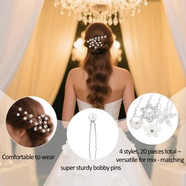 Wedding Hair Accessories for Women,20Pcs Pearl Flowers Rhinestone Hair Pins for Bride,Bridesmaids Flower Girls Wedding Guest Hair Clips (Pearl Flower)