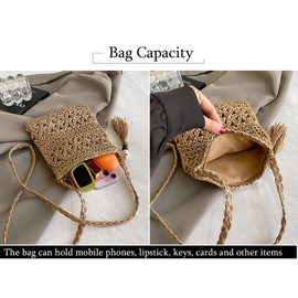 chausa Hippie Beach Bag Women's Summer Holiday Beach Bag with Fringes Made of Straw Crochet Bag Boho Straw Bag Women's Ideal for Beach Holidays Festivals and Summer Parties, brown