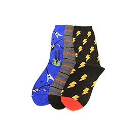 Hot Sox Kids' Fun Conversation Starter Crew Socks-3 Pair Pack-Cool Boys & Girls Gifts, Electric Guitar Bolt, Large-X-Large