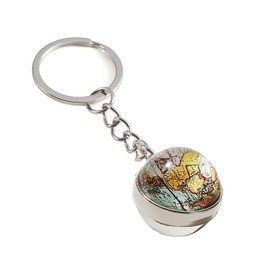 KCKEYS World Map Globe Keychain, Charm Crystal Ball Pendant keychains, Spinning Earth Design Glass Creative Planet key chain, Creative Metal Keychains