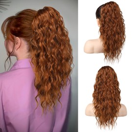 SEIKEA 18" Ponytail Extension Claw, PT002 Tia Long Multi Layered Hair Fluffy Thick Wavy Curly Clip in Hair Extensions Ponytail Natural Soft Synthetic Hairpiece for Women Copper Red