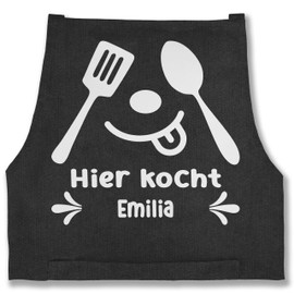 Geschenk mit Namen personalisiert by Shirtracer - Apron - Cooking Apron - Hier kocht mit Namen I Gift Kitchen Accessories Funny, 4 black jeans