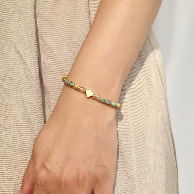 CINSKYING Natural Stone Bracelet with Heart Charm, Inspirational Gift (W3)