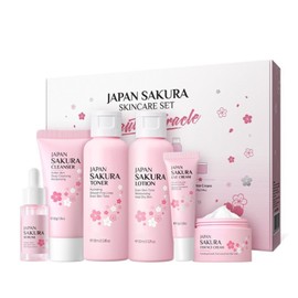 Sakura Skin Care Sets & Kits for Teenage Girls, 6 Piece Cherry Blossom Skincare Gift Set Xmas Gifts with Cleanser, Toner, Face Cream, Face Serum, Eye Cream, Face Lotion