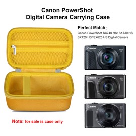 Elonbo Carrying Case for Canon PowerShot SX740/ SX730/ SX720/ SX620 Digital Camera, Canon SX740 HS 4K Video Camera Hard Travel Bag, Mesh Pocket fits Battery Cable, Yellow