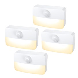 【4 Pack】 Motion Sensor Night Light, Stick-On Motion Sensor Lights Indoor, Battery Powered Under Cabinet Kitchen Lights with Adhesive Pads, Auto/On/Off for Cupboard Wardrobe Stair Kitchen- Warm White