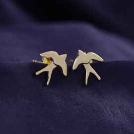 Swallow Bird Stud Earrings In 14k Yellow Gold Over Sterling Silver