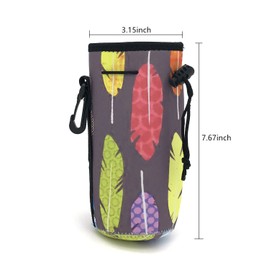 Wanty Neoprene 20 Oz Insulated Water Drink Bottle Cooler Carrier Cover Sleeve Tote Bag Pouch Holder Strap for Climbing Cycling and Running Outdoor Activities (Feather)