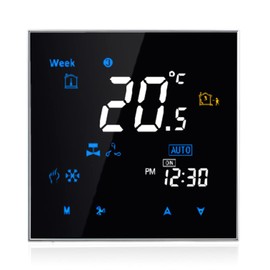 Thermostat WiFi, Four Pipe Intelligent Room Thermostat Digital Programmable Temperature Controller for Air Conditioner (BAC-3000EL, Black)