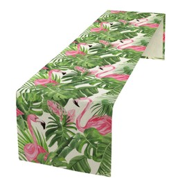 Tropical Table Runner Green Botanical and Flamingo Pattern Table Runner Table Cloth Decoration Dresser Garden Farmhouse Wedding Party Vacation Dinner Home 13x36 inches