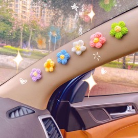 Crochet Flowers Dashboard Decorations, 6Pcs Cute Car Accessories for Women Interior Aesthetic, Handmade Knit Flowers Car Dash Decor