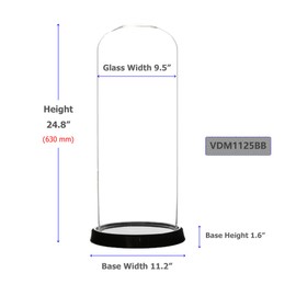 WGV Glass Display Dome Cloche, Diameter 10", Height 25", Clear Tall Bell Jar with Black Base, Floral Dispaly, Decorative Display Case, Planter Terrarium for Event Home Decor, 1 Piece