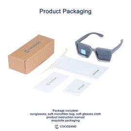 COCOSAND Kids Polarized Sunglasses TPE Stylish Retro Square Frame UV400 Protection for 5-12Y Boys Girls, Grey with Grey Lens