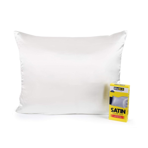 BioRLX Satin Pillow Case for Hair & Facial Skin to Prevent Wrinkles Hidden Zipper (White, 1)