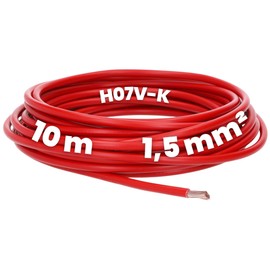 Kalitec 10 Metres H07V-K 1.5 mm² Red Wiring Cable, Flexible Wire Cable, PVC Single Wire, 1.5 mm² Wire, Fine-Strand Wiring, Single Wire, Single Wire, Switch Wire