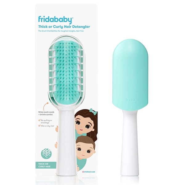 FridaBaby Thick or Curly Hair Detangling Kids Brush by Fridababy, Detangles Knots Without Tears or Breakage, Comb Teeth and Bristle Design