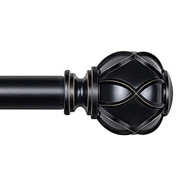 KAMANINA 1 Inch Curtain Rod Telescoping Single Drapery Rod 36 to 72 Inches (3-6 Feet), Netted Texture Finials, Black