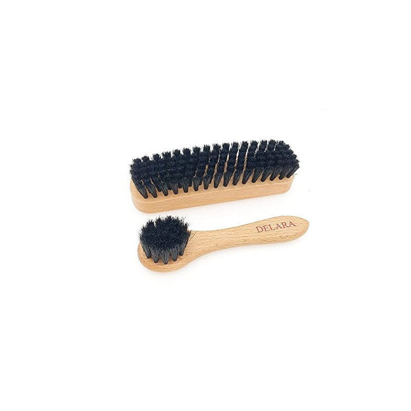 DELARA Two small wooden handled brushes made from natural bristles,