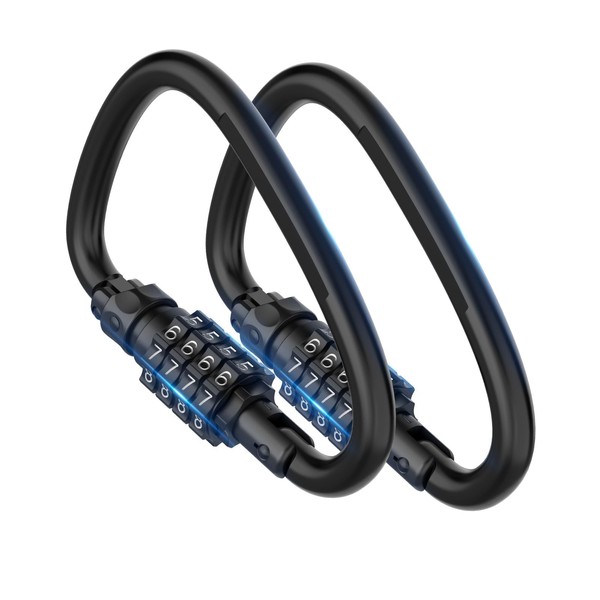 Combination Locks, 4-Digit Heavy Duty Carabiner Clips, D-Shaped Code Combo