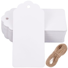 SOFPLATE 200Pcs White Paper Name Tags Price Tag Blank with Jute Cord Rectangle 4.5 x 9.5cm Hanging Display Merchandise Clothing Pricing Retail Sale Label for Clothes Pricing Arts Crafts Labeling Decor