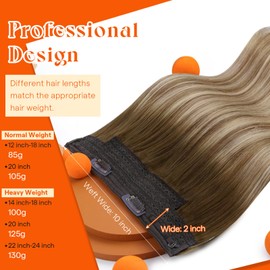 Sunny Hair Wire Hair Extensions Real Human Hair Fish Line Human Hair Extensions Invisible Wire Extensions Light Brown to Platinum Blonde with Brown Highlights #6/60/6 14 Inch