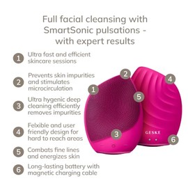 GESKE | Cepillo facial SmartAppGuided™ 5 en 1 | Cepillo de limpieza facial eléctrico | Cepillo de silicona suave | Limpieza facial profesional | Dispo