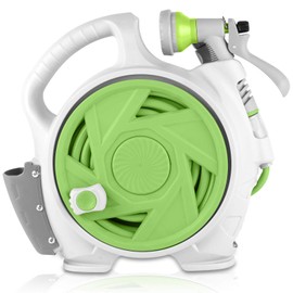 Kitness Mini Retractable Garden Hose Reel, Portable Simple Home 45+5 FT Hose Reel with 7 Adjustable Patterns Spray Nozzle&Standard Connector, Watering Hose Reel for Gardens Yards and lawns (Green)