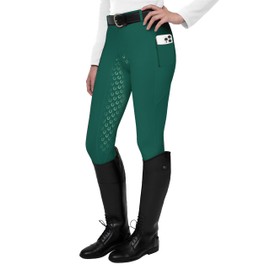 FitsT4 Sports Women's Full Seat Riding Tights Active Silicon Grip Horse Riding Tights Equestrian Breeches Forest Green Size L