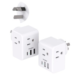 Paquete de 2 adaptadores de enchufe de alimentación Australia Nueva Zelanda, adaptador de viaje Australia con 3 salidas americanas, 3 puertos de carga USB (1 USB C), adaptador de enchufe tipo I para