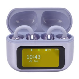 Asixxsix Wireless Earbuds, HiFi Stereo Bluetooth Headphones, Comfortable and Lightweight Over Ear Earphones with LCD Color Touchscreen and Charging Case, for Workout Running (Purple)