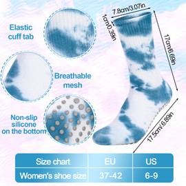 4 Pairs Pilates Grip Socks Tie Dye Non Slip Yoga Socks for Women with Grips Cotton Athletic Sock Ladies Grippy Sock for Home Gym Workout Sports Fitness Dance (Lime Green, Blue, Ocher, Saxe Blue)