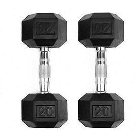 GYMENIST Single Hex Rubber Dumbbell with Metal Handles Exercise Heavy Dumbbell Workout Weights Sold As Singles (25-LB Pair), Black