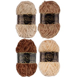 JubileeYarn Chenille Yarn - Worsted Weight - 100g/skein - Shades of Brown - 4 Skeins