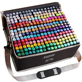 ATOPSTAR 262 Colors Alcohol Markers for Artist Drawing - Dual Tip Art Markers for Adult Coloring Painting Supplies (262 Black Shell)