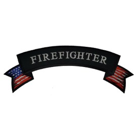 Embroidered Patch - Patches for Women Man - Large Fire Fighter Rocker/Banner w/USA Flag Patch