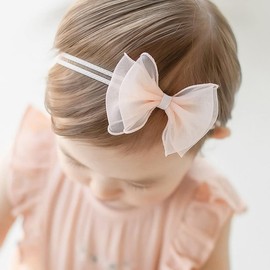 Baby Girls Cute Bow-knot Headband Stretchy Floral Double Lace Bowknot Hairbands Newborn Infants Toddlers Hair Bows Birthday Flower Headbands Hair Accessories Baby Gifts Pink A
