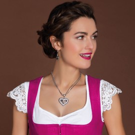 Alpenflüstern DHK167 Women's Costume Necklace with Rhinestone Heart and Stag Head with Antlers Antique Silver Colours, Rhinestone, Rhinestones