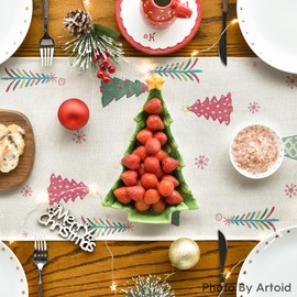 Artoid Mode Xmas Trees Pink Car Snowflake Merry Christmas Table Runner, Seasonal Winter Kitchen Dining Table Decoration for Home Party Decor 13x120 Inch