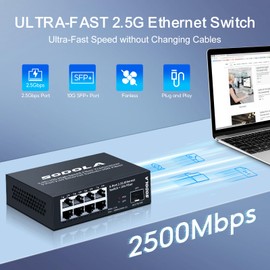 SODOLA 8 Port 2.5Gb Switch, Multi-Gigabit Unmanaged Ethernet Switch for Home Office Gaming, 8 x 2.5GBASE-T Ports, 1X10G SFP+,100Gbps Switching Capacity, Plug & Play, Fanless, Metal