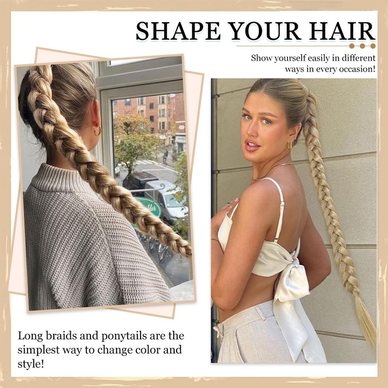 Long Ponytail Extension, 60cm Long Braided Ponytail with Tie Ponytail