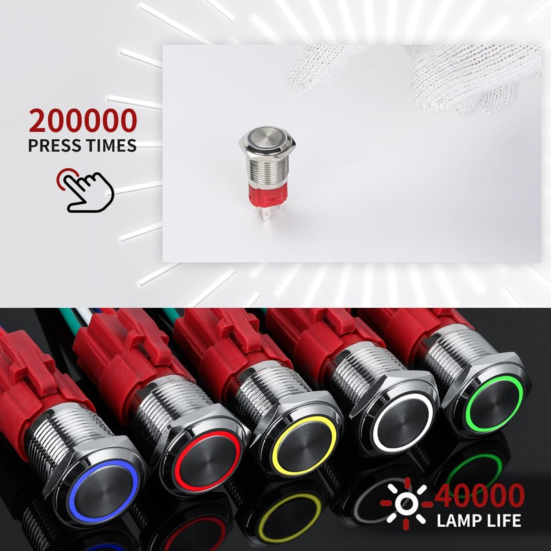 YMJSAN 16mm Latching Push Button Switch 12V DC On Off