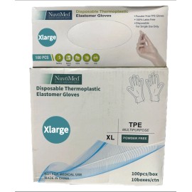 NuvoMed TPE Disposable Gloves 1000 pc Clear XL Powder Free Food Prep Cleaning