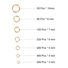 (2300 Pcs) 7 Sizes Gold Open Jump Rings Crafts Jewelry Connectors Chain Links Assorted 3mm 4mm 5mm 6mm 7mm 8mm 10 mm Split Jump Rings for Jewelry Making Supplies Findings