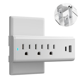 Surge Protector Outlet Extender Wall Tap Adapter, 3 AC Multi-Outlet Power Strip with 2 USB Ports (USB-A & USB-C), 5 in 1 3-Prong Grounded Plug Charging Station for Home, Office, Travel-ETL-White