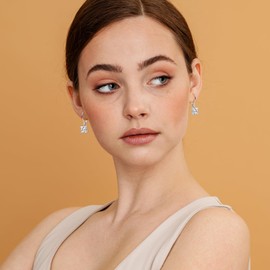 Cubic Zirconia Earrings Princess Cut Leverback Earrings Silver Dangle Earrings Drop Earrings Bridesmaids Earrings Diamond Earrings for Women