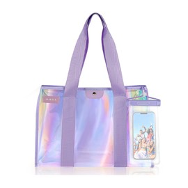 GolfFox 26L Extra Large Iridescent Beach Bag Set- Pink Tote Bag with Zipper - Perfect Beach Essentials for Family (1, Pink)