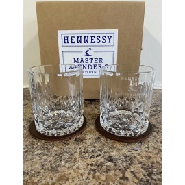 Unbranded Hennessy rocks glass set of 2 with leather coasters