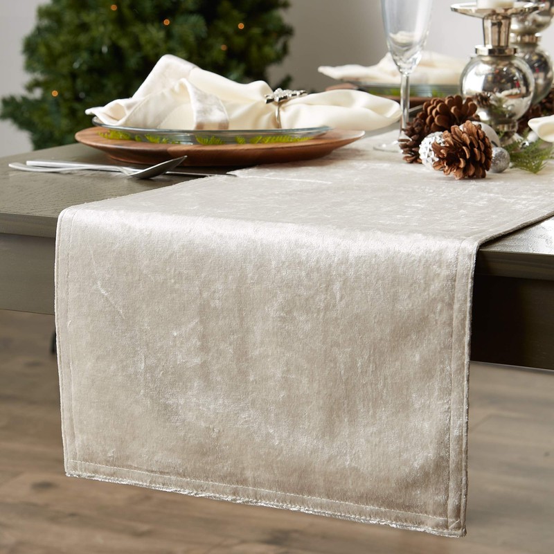 DII Velvet Collection Tabletop, Table Runner, 14x72, Cream