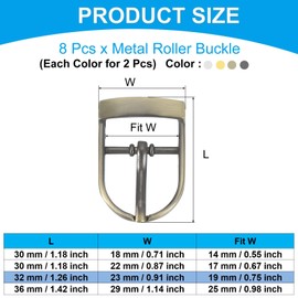 PATIKIL Single Prong Belt Buckle 0.8", 8 Pcs Metal Roller Buckle Oval Center Bar Buckles for Belt Purse Making Leather Hardware, Black/Silver/Light Gold/Brown