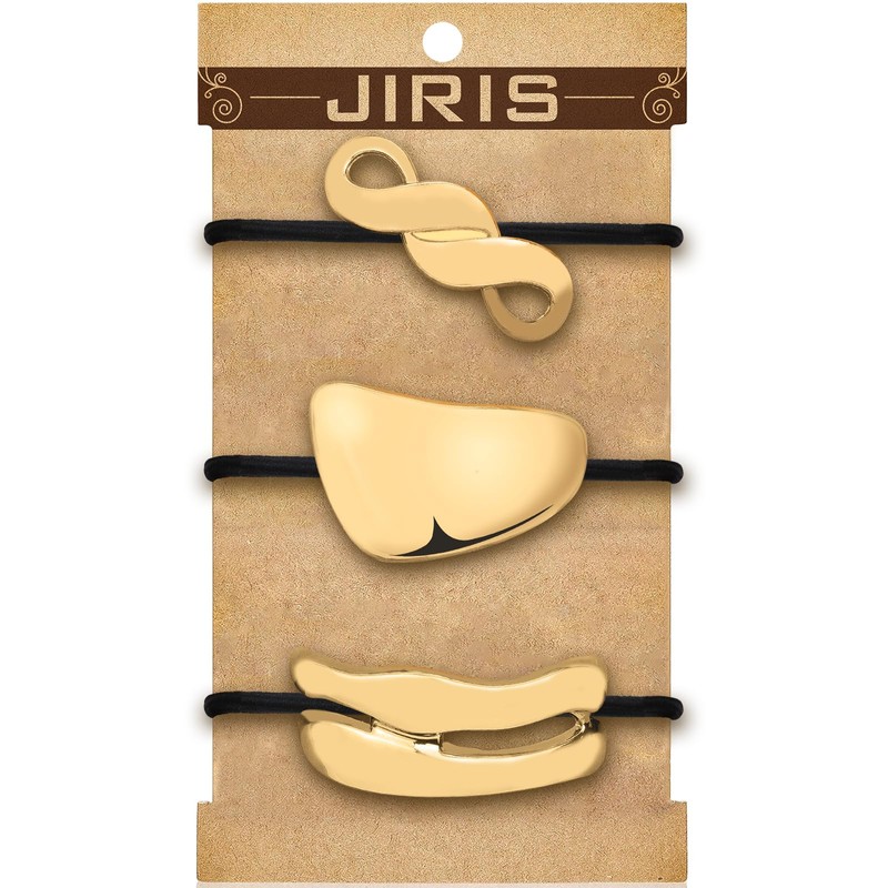 JIRIS 3PCS Metal Hair Tie For Women,Gold Cuffs,Metal Geometric Gold